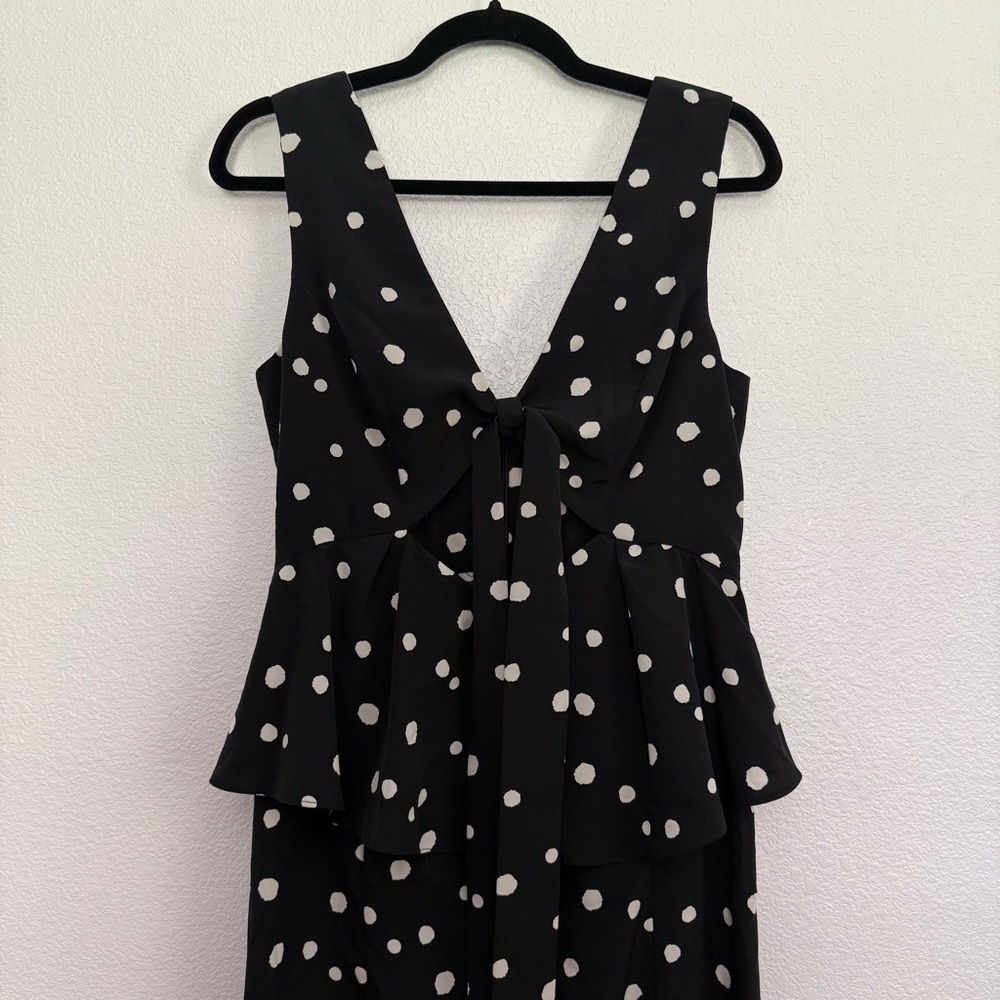 Topshop Spot Peplum Cut Out Midi Dress Black White 6 - Picture 3 of 9